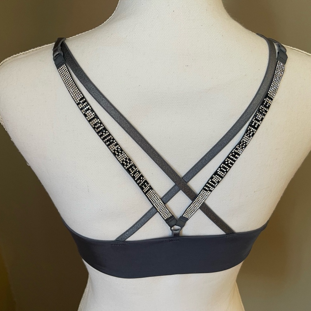 Gray Strappy Back Bra with Embellishments